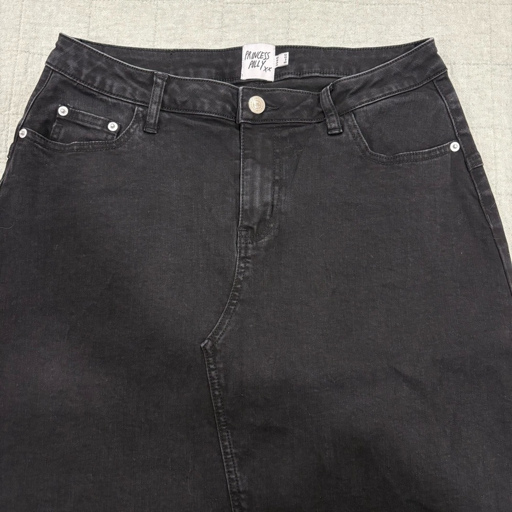 Princess Polly Eco Black Batkins Denim Maxi Skirt Size 8 - Picture 3 of 8